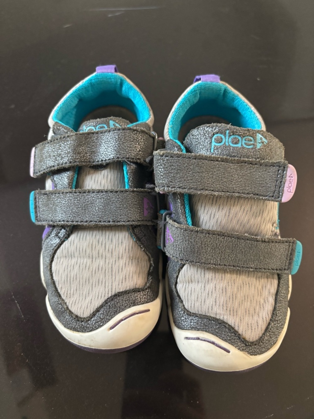 PLAE Kids Gray Teal Purple Velcro Sneakers